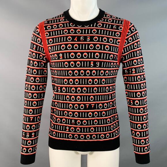 PAUL SMITH Size S Black Red White Stripe Wool Cotton Blend Crew Neck Sweater - Picture 1 of 2